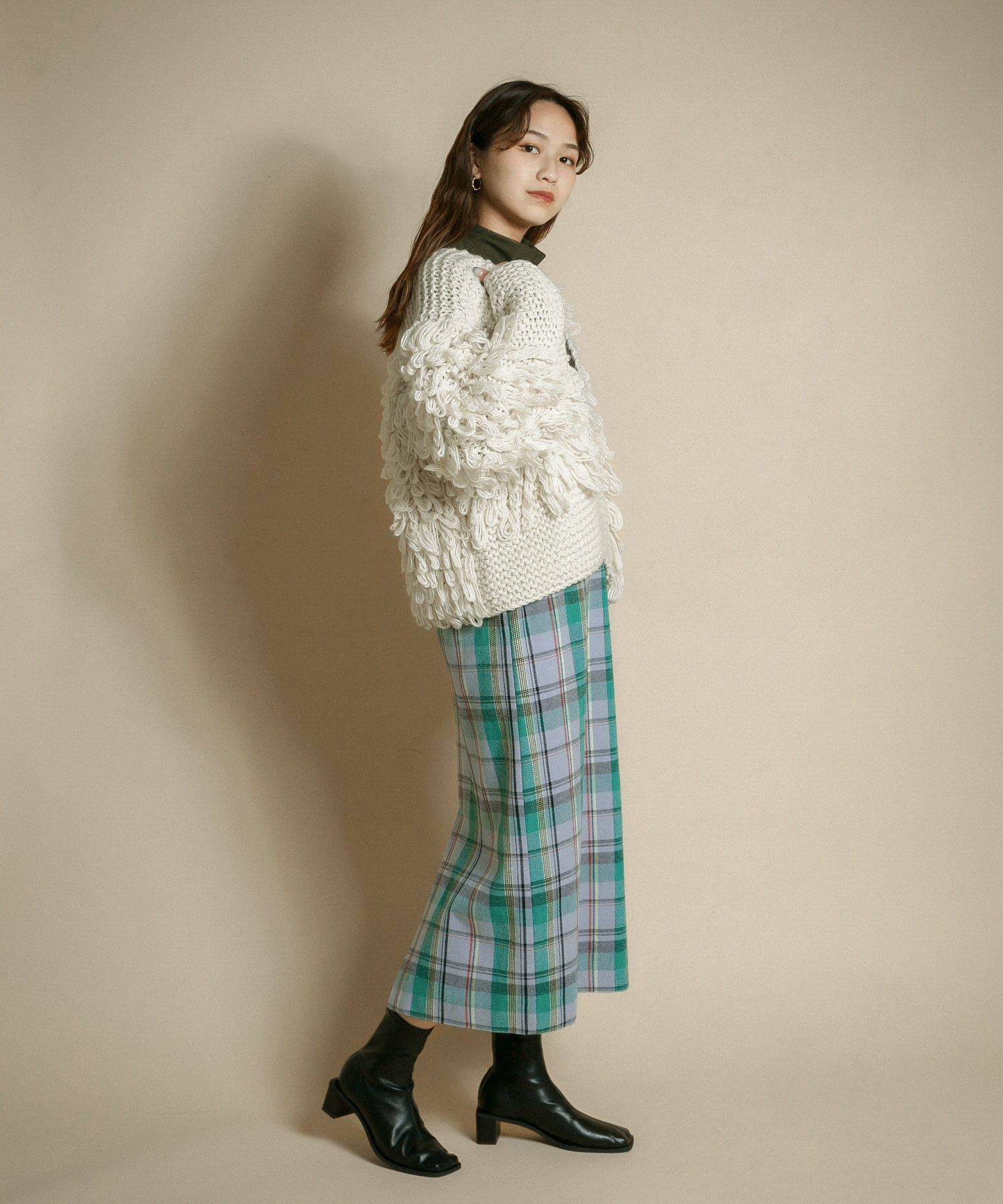  「チェックIラインミディスカート」|スカート|