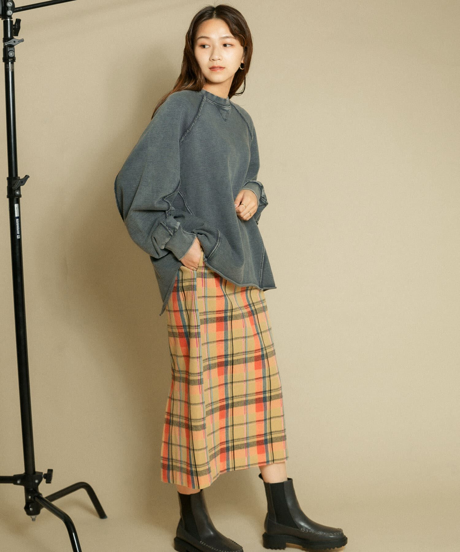  「チェックIラインミディスカート」|スカート|