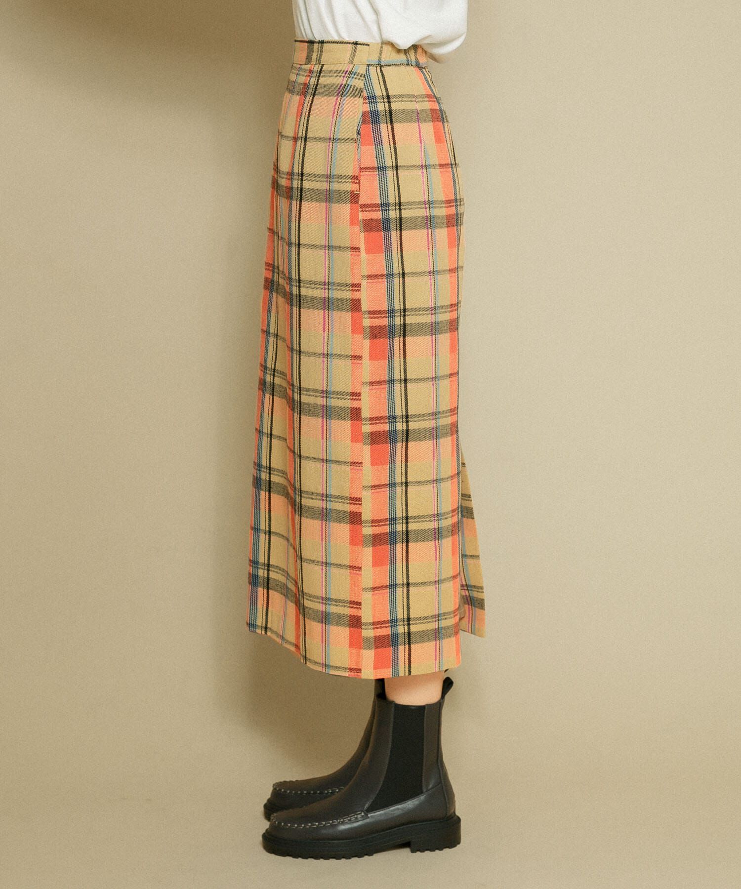  「チェックIラインミディスカート」|スカート|