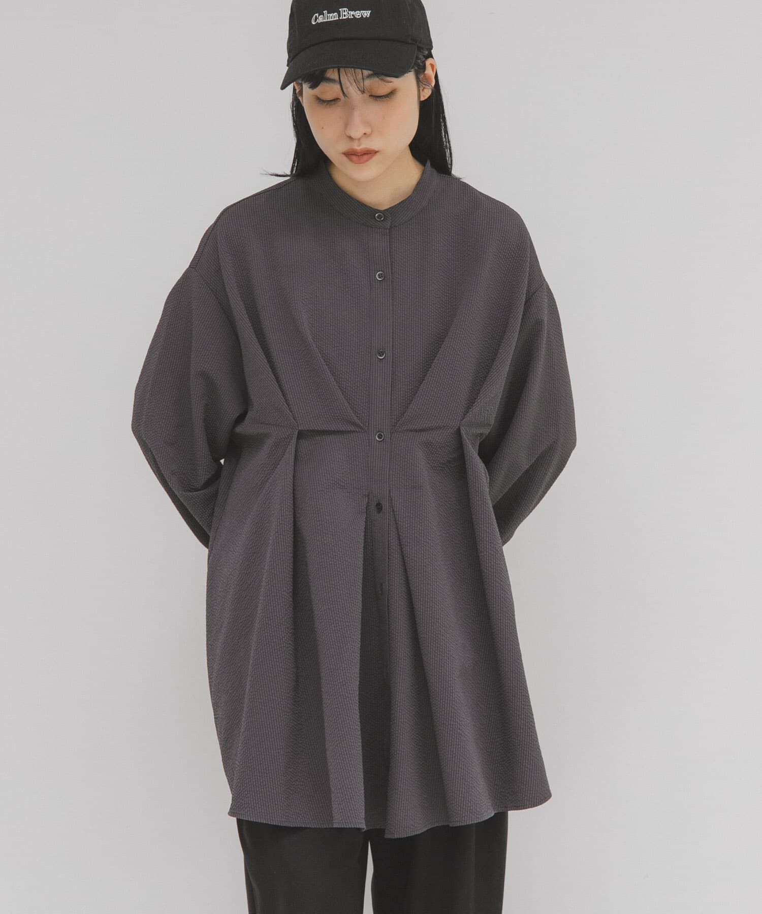  「ウエストタックロングシャツ」|シャツ・ブラウス|チャコールグレー