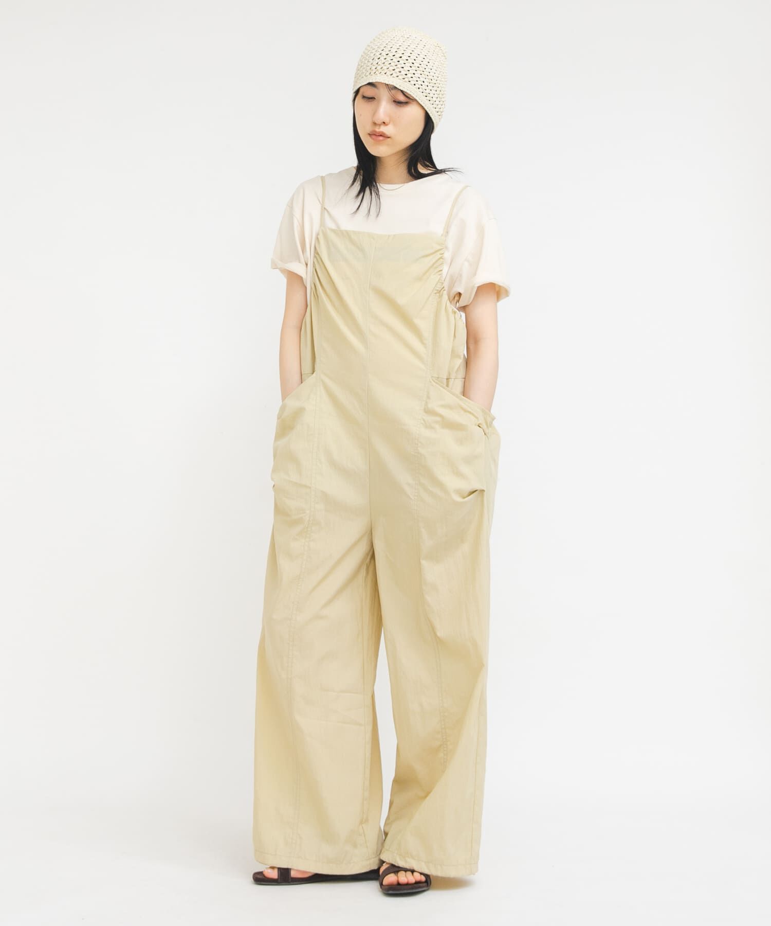  「ポケットディティールキャミサロペット」|オールインワン|ベージュ