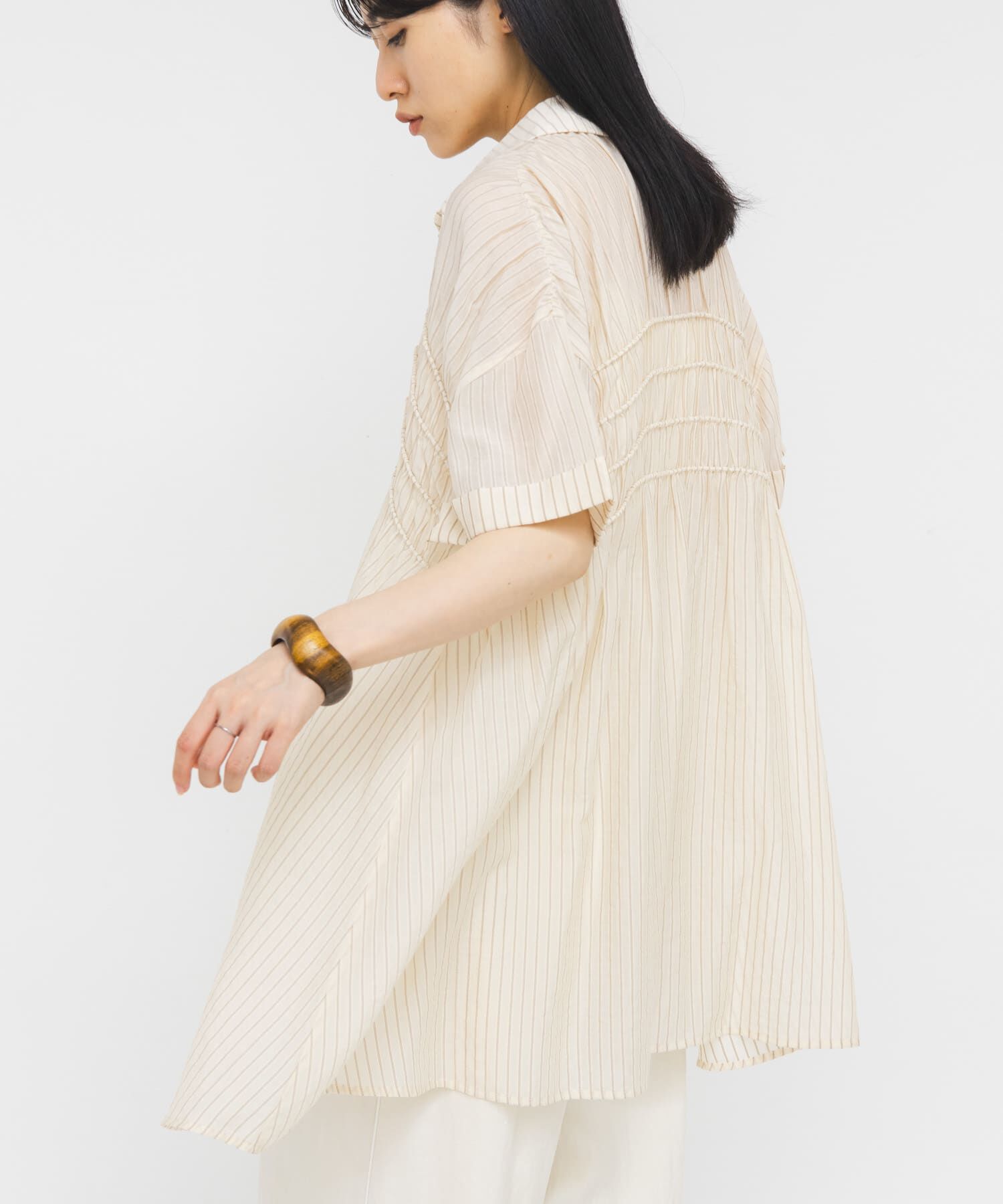  「ターンナップシャーリングミニワンピース」|ワンピース|アイボリー