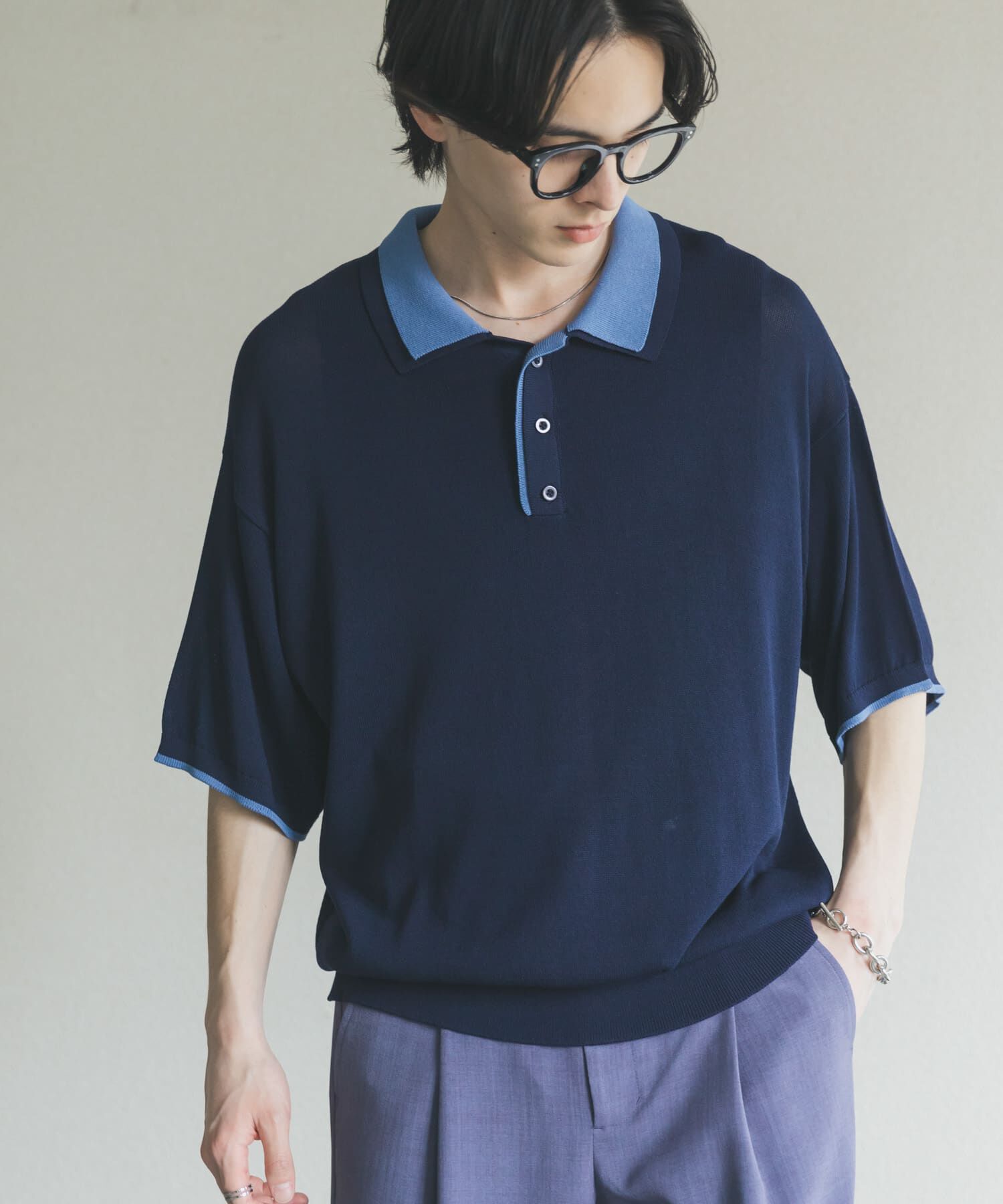 SENSE OF PLACE by URBAN RESEARCH「フェイクレイヤードニットポロシャツ」|ニット・セーター|ネイビー