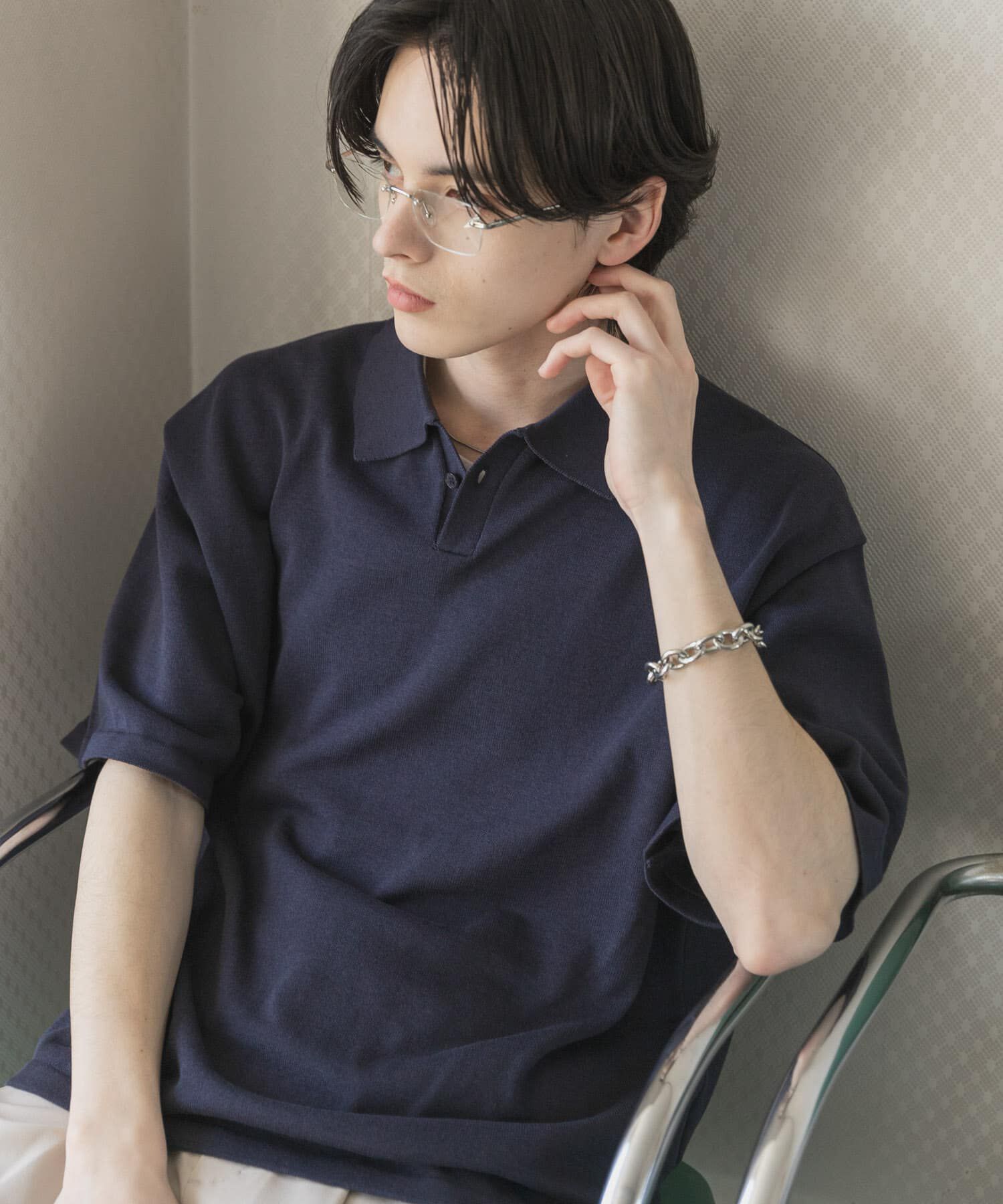 SENSE OF PLACE by URBAN RESEARCH「『洗濯可』ドライタッチスキッパーニットTシャツ」|ニット・セーター|ネイビー