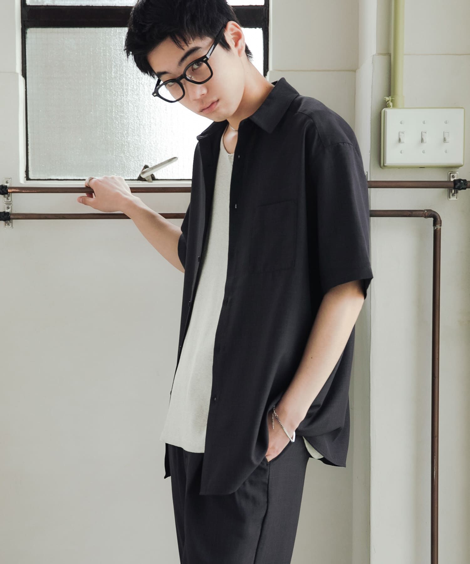 SENSE OF PLACE by URBAN RESEARCH「『ｲｰｼﾞｰｹｱ/速乾』ｸｲｯｸﾄﾞﾗｲﾚｷﾞｭﾗｰｶﾗｰｼｮｰﾄｽ」|シャツ・ブラウス|ブラック