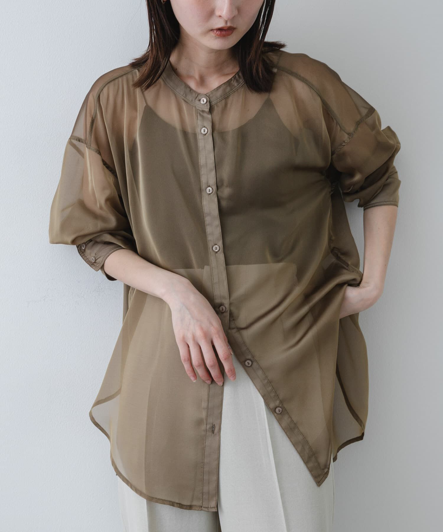 SENSE OF PLACE by URBAN RESEARCH「バンドカラーシャンブレーシアーシャツ」|シャツ・ブラウス|