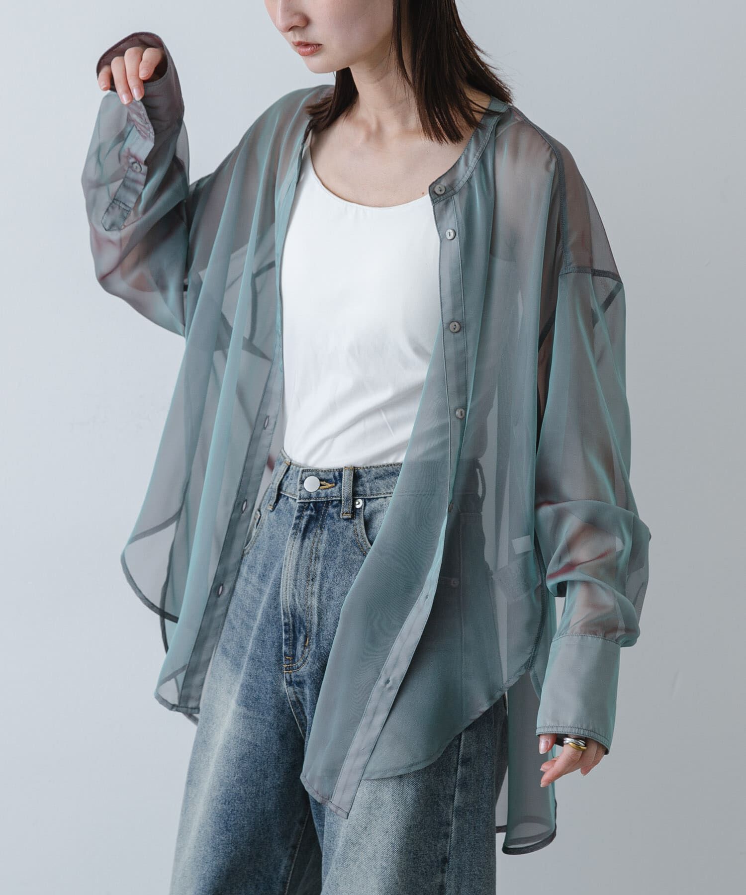 SENSE OF PLACE by URBAN RESEARCH「バンドカラーシャンブレーシアーシャツ」|シャツ・ブラウス|