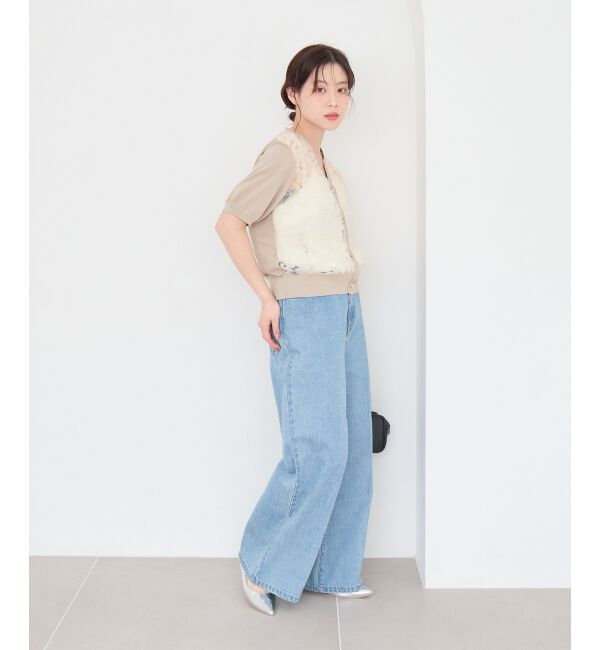  「チュール刺繍ハーフスリーブカーディガン」|カーディガン|