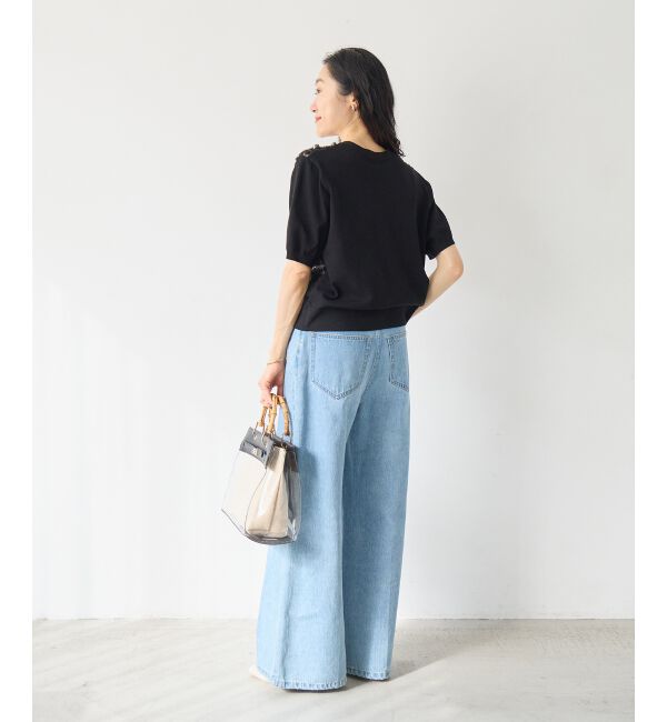  「チュール刺繍ハーフスリーブカーディガン」|カーディガン|