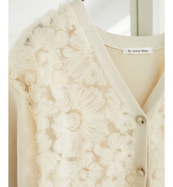  「チュール刺繍ハーフスリーブカーディガン」|カーディガン|