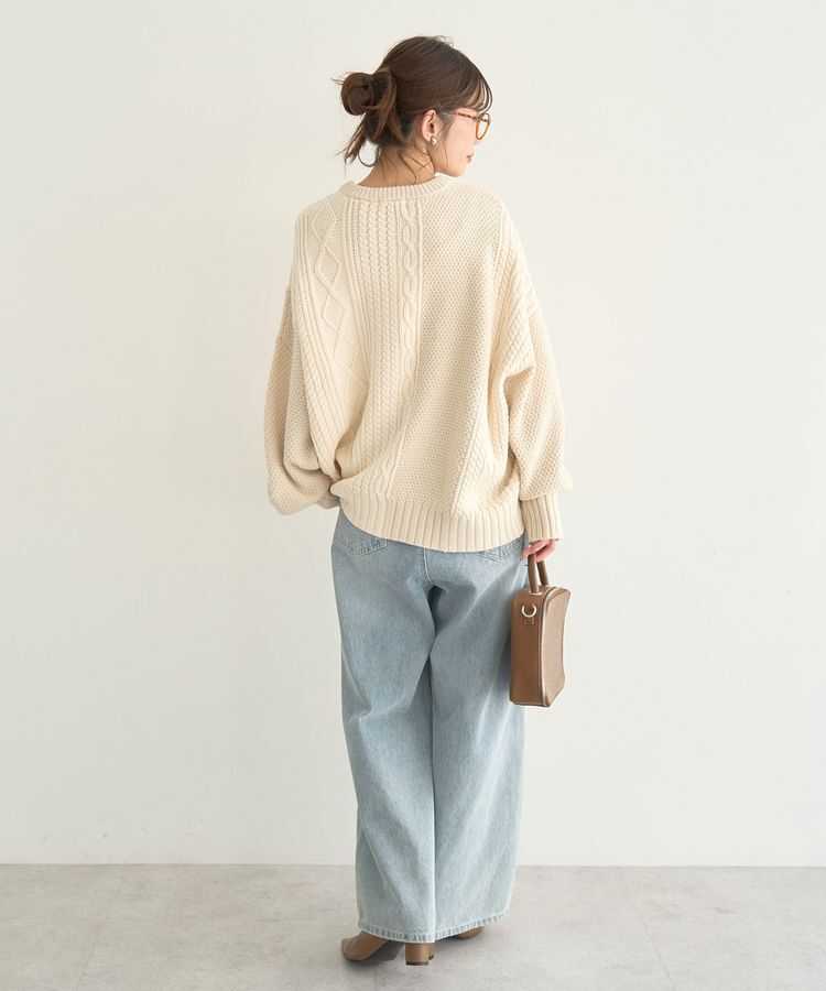 earth music&ecology「アンチピリングC/Aパッチワークケーブルニット」|ニット・セーター|