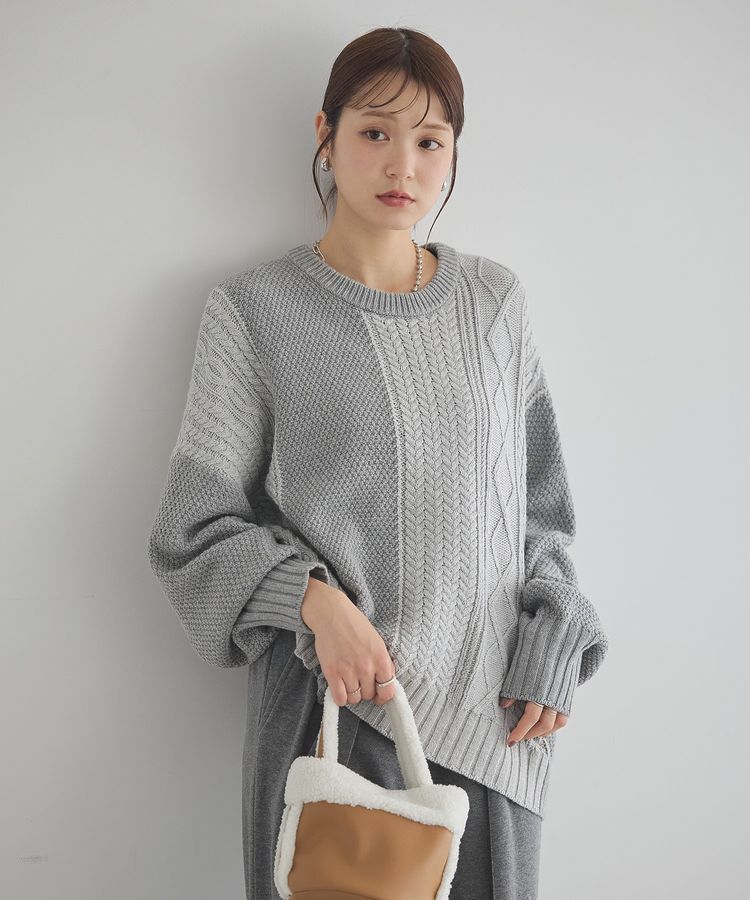 earth music&ecology「アンチピリングC/Aパッチワークケーブルニット」|ニット・セーター|