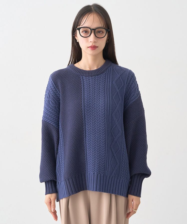 earth music&ecology「アンチピリングC/Aパッチワークケーブルニット」|ニット・セーター|