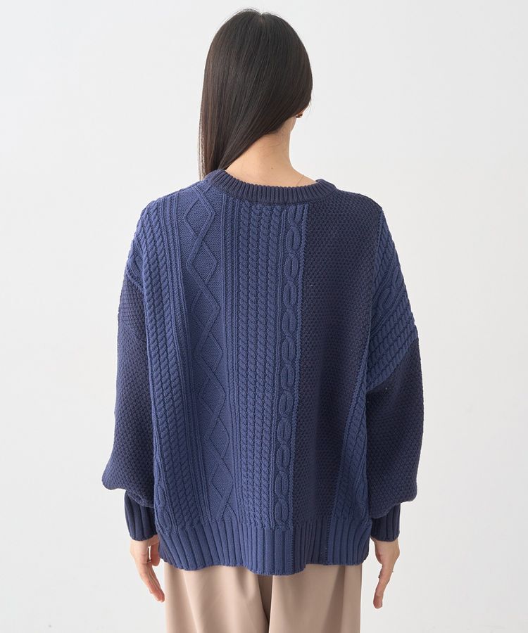 earth music&ecology「アンチピリングC/Aパッチワークケーブルニット」|ニット・セーター|