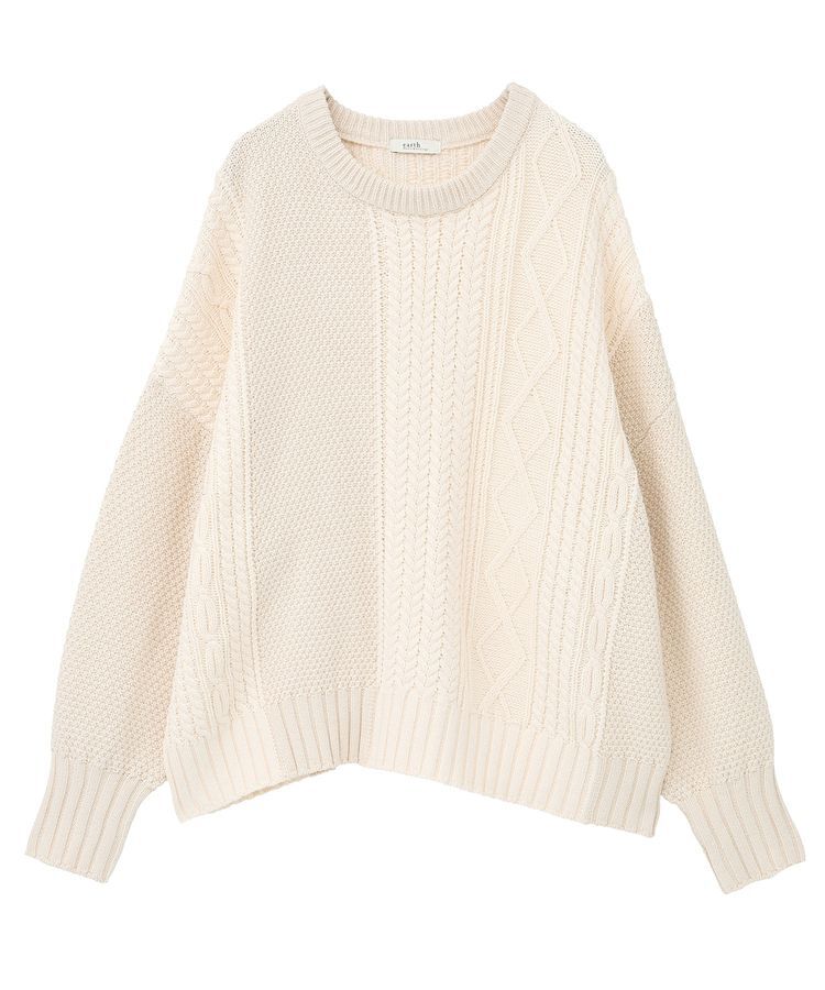 earth music&ecology「アンチピリングC/Aパッチワークケーブルニット」|ニット・セーター|