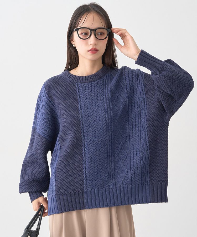 earth music&ecology「アンチピリングC/Aパッチワークケーブルニット」|ニット・セーター|