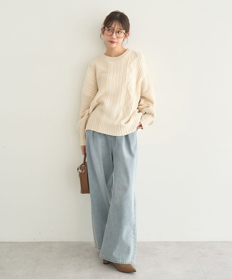 earth music&ecology「アンチピリングC/Aパッチワークケーブルニット」|ニット・セーター|