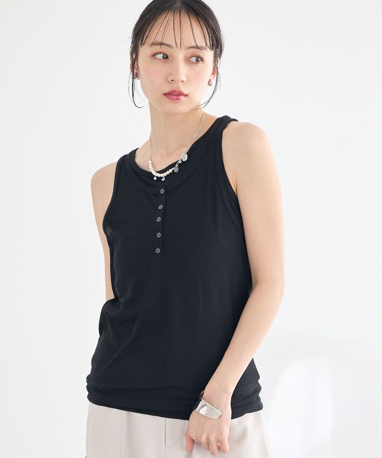 earth music&ecology「シアーフライスレイヤードタンクトップ」|インナー|Black