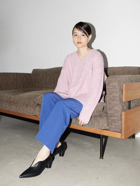  「ざっくりVネックケーブルニットプルオーバー」|ニット・セーター|