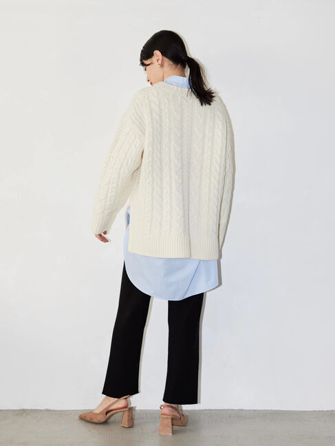  「ざっくりVネックケーブルニットプルオーバー」|ニット・セーター|