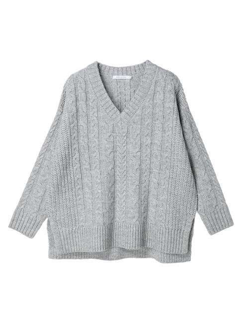  「ざっくりVネックケーブルニットプルオーバー」|ニット・セーター|