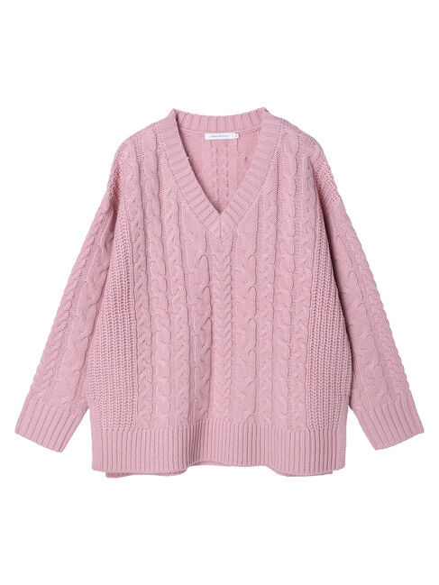  「ざっくりVネックケーブルニットプルオーバー」|ニット・セーター|