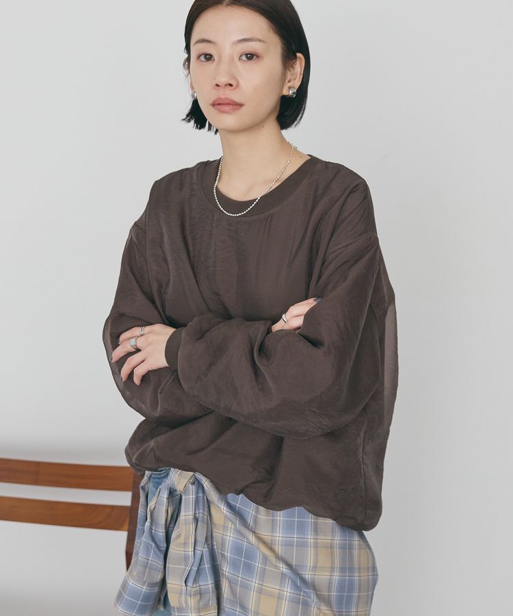 AMERICAN HOLIC「オーガンジーレイヤードスウェットプルオーバー」|Tシャツ・カットソー|Brown