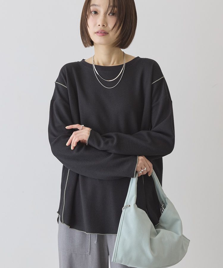 AMERICAN HOLIC「【WEB限定】ワッフル配色メロープルオーバー」|Tシャツ・カットソー|Black