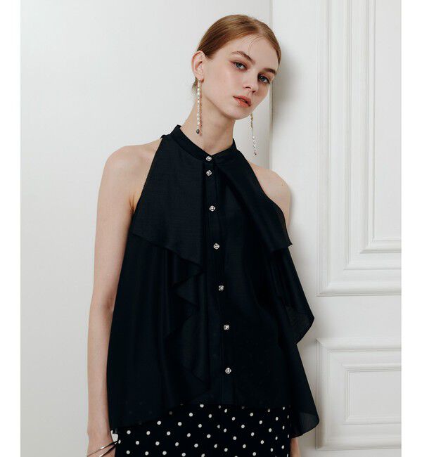 LOULOU WILLOUGHBY「【LOULOU WILLOUGHBY】ラッフルレイヤーアメスリブラウス」|シャツ・ブラウス|ブラック