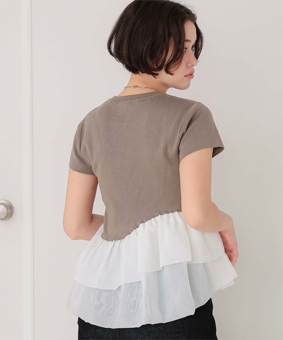 titivate「【きこさんコラボアイテム】半袖ニットドッキングイレギュラーヘムペプラムトップス」|ニット・セーター|