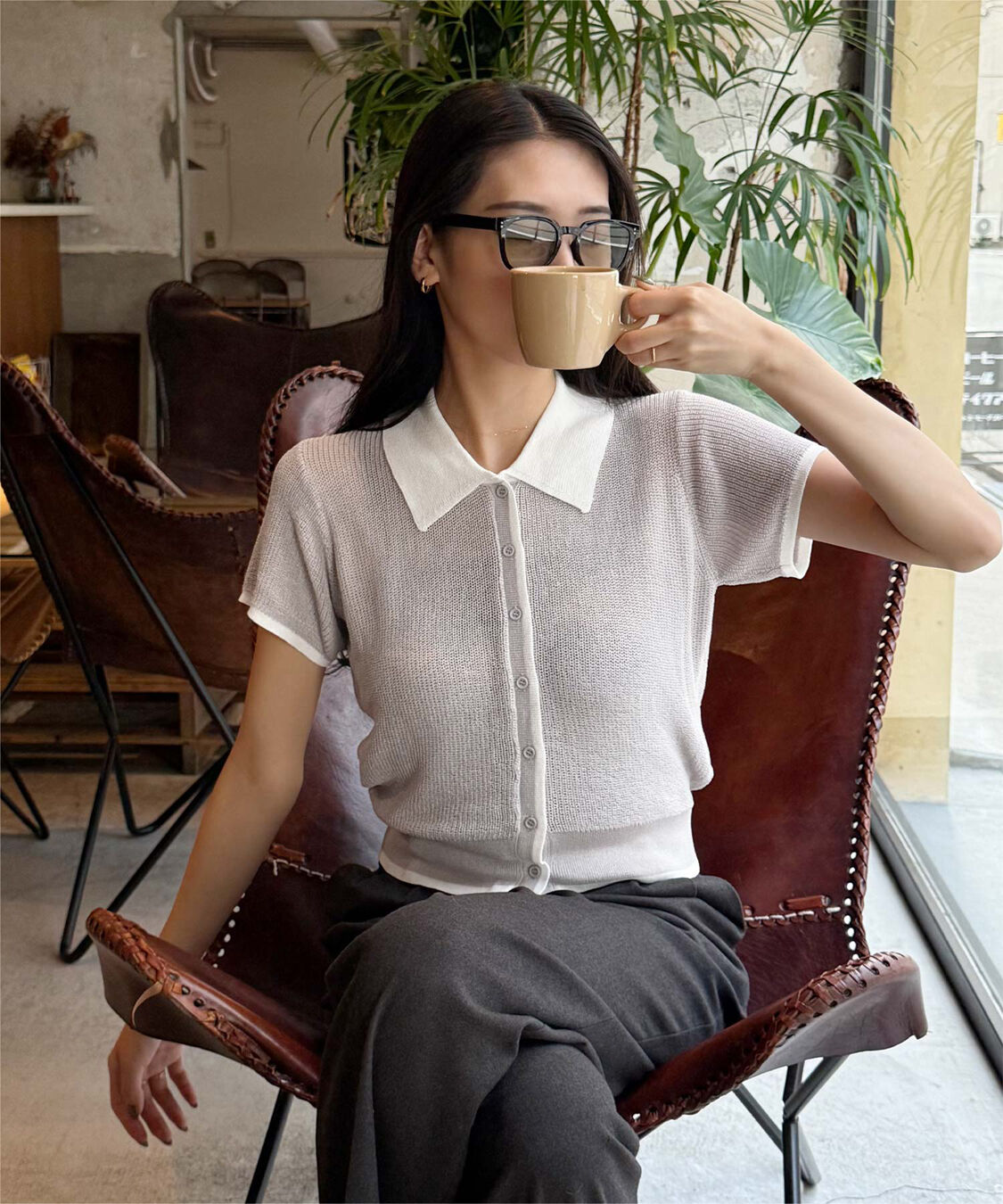 titivate「【きこさんコラボアイテム】配色襟付き半袖ニットトップス」|ニット・セーター|