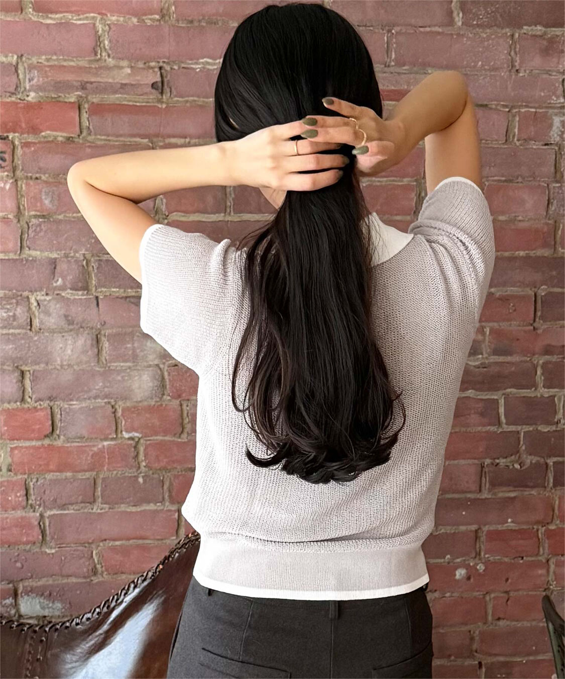 titivate「【きこさんコラボアイテム】配色襟付き半袖ニットトップス」|ニット・セーター|