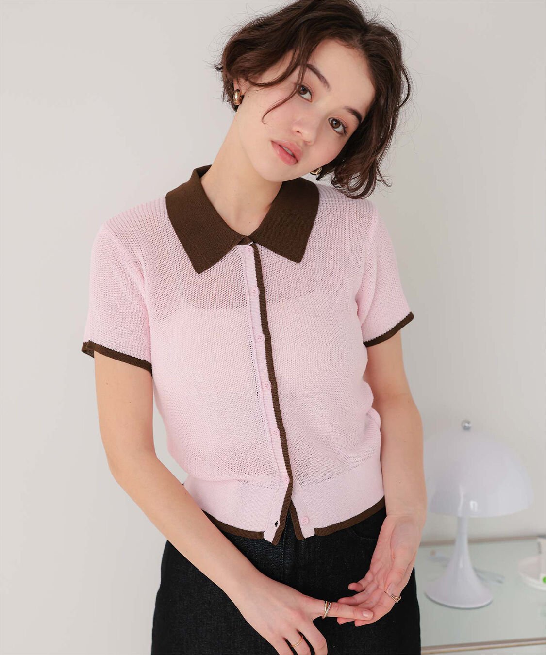 titivate「【きこさんコラボアイテム】配色襟付き半袖ニットトップス」|ニット・セーター|