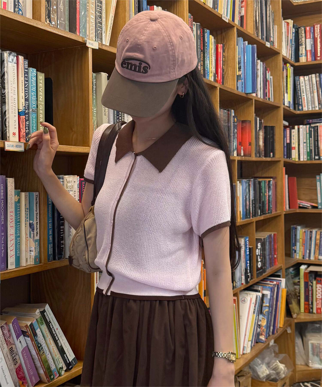 titivate「【きこさんコラボアイテム】配色襟付き半袖ニットトップス」|ニット・セーター|