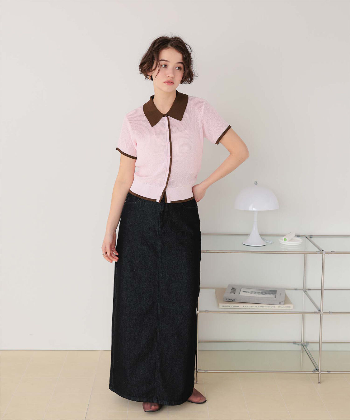 titivate「【きこさんコラボアイテム】配色襟付き半袖ニットトップス」|ニット・セーター|