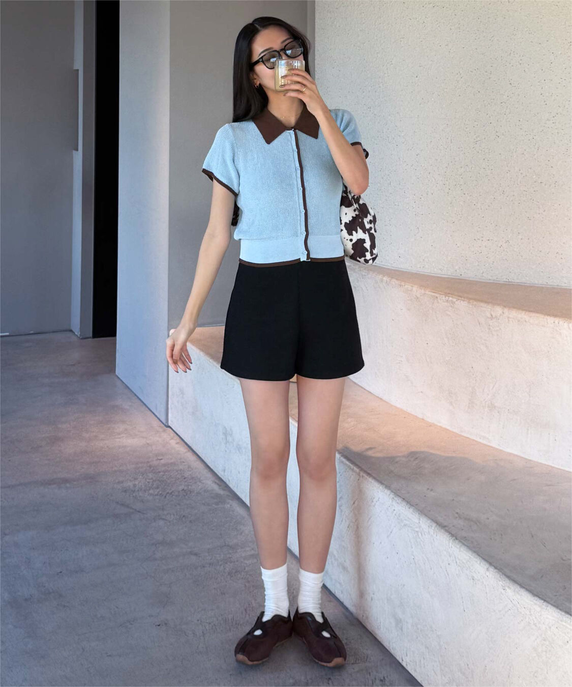 titivate「【きこさんコラボアイテム】配色襟付き半袖ニットトップス」|ニット・セーター|