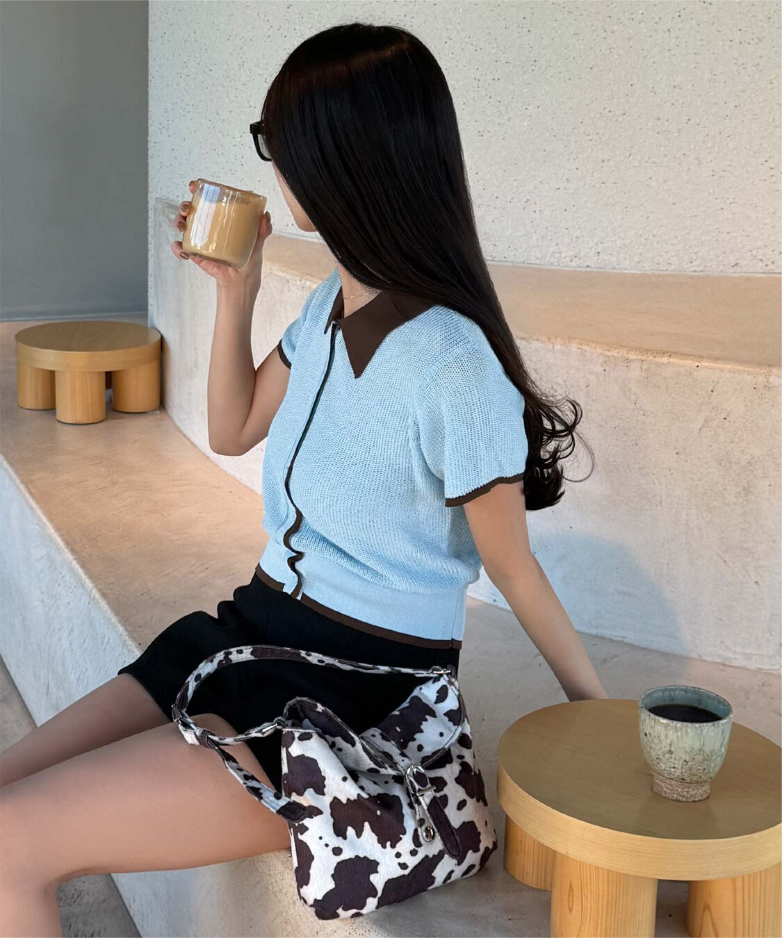 titivate「【きこさんコラボアイテム】配色襟付き半袖ニットトップス」|ニット・セーター|