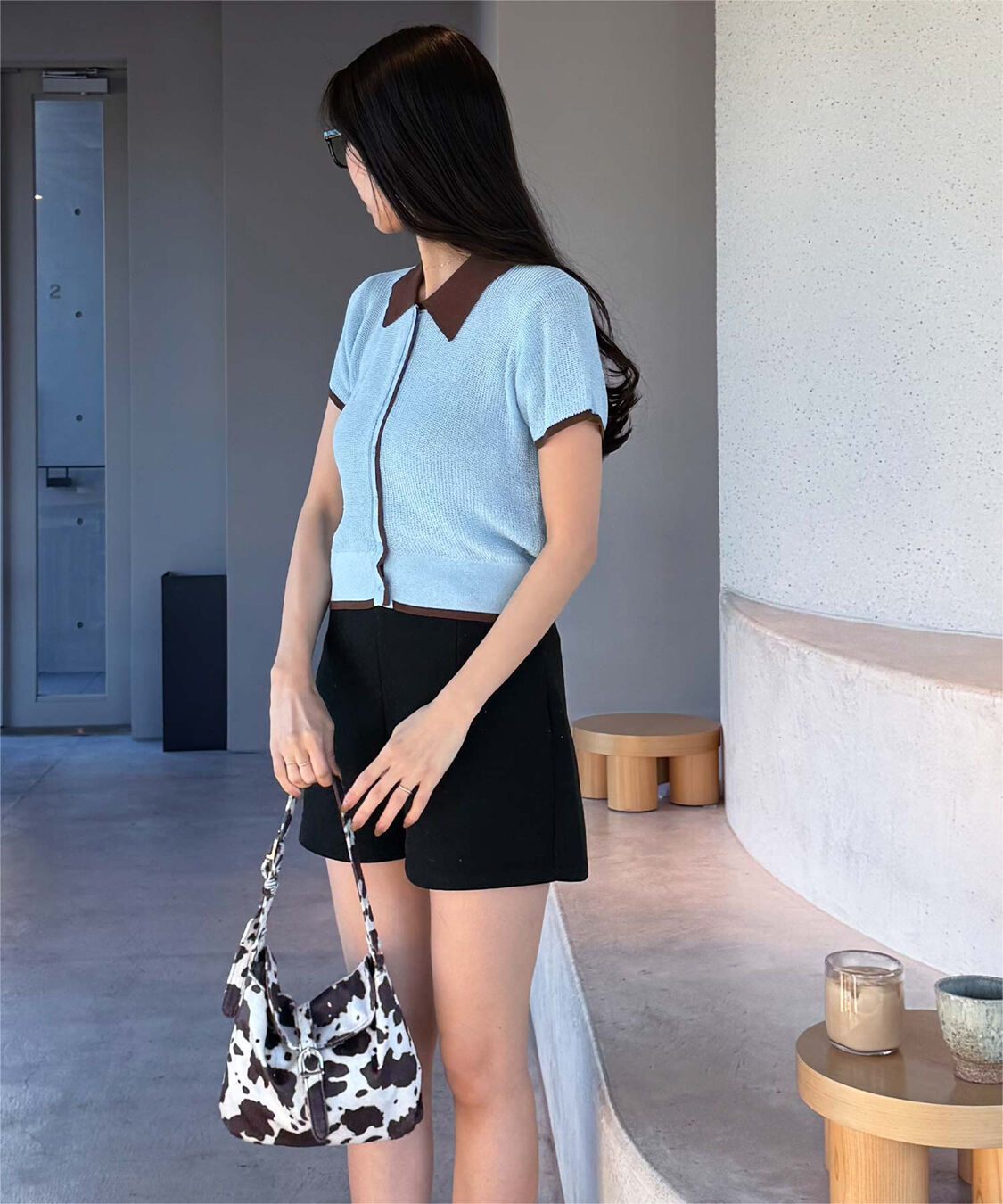 titivate「【きこさんコラボアイテム】配色襟付き半袖ニットトップス」|ニット・セーター|