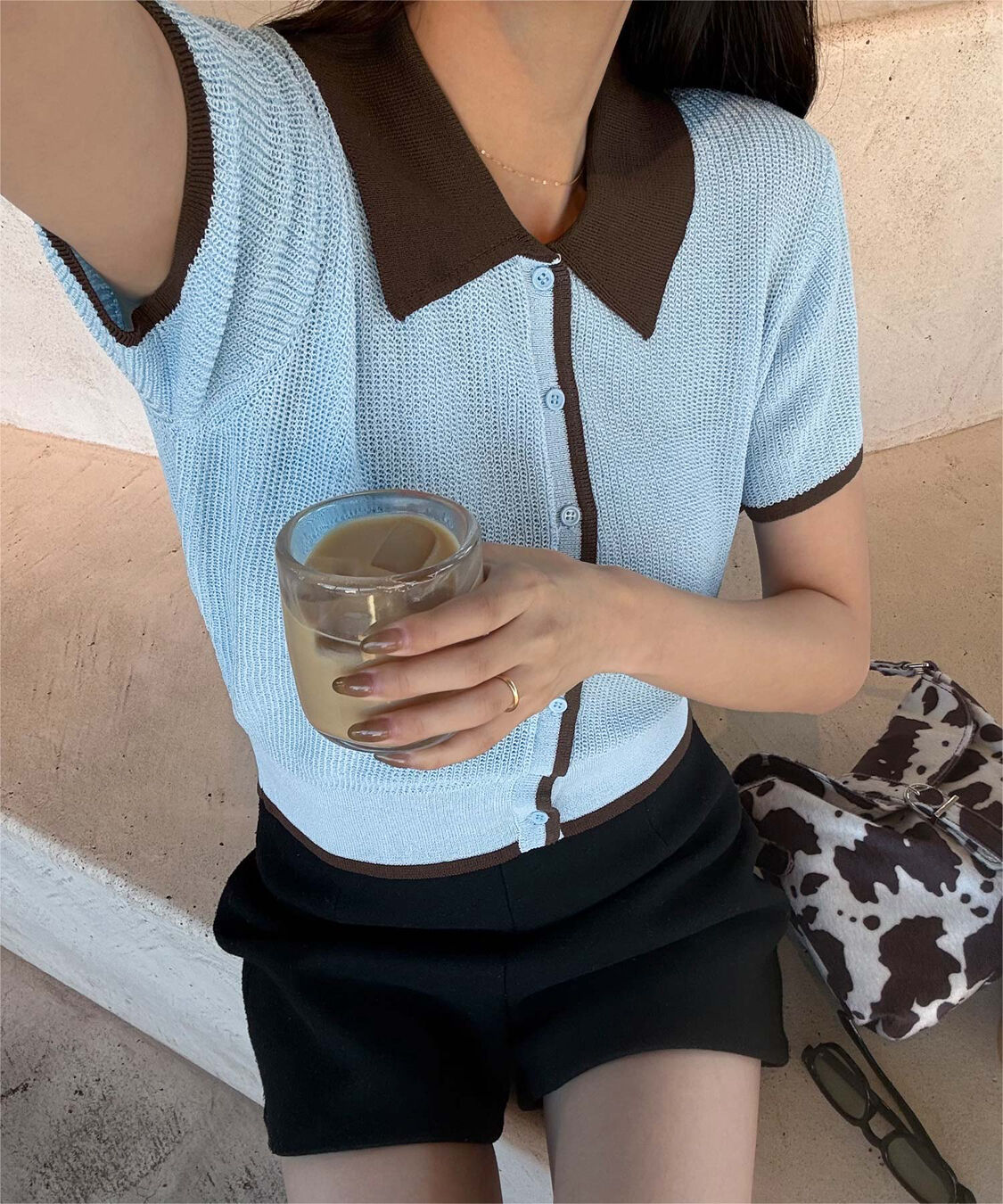 titivate「【きこさんコラボアイテム】配色襟付き半袖ニットトップス」|ニット・セーター|