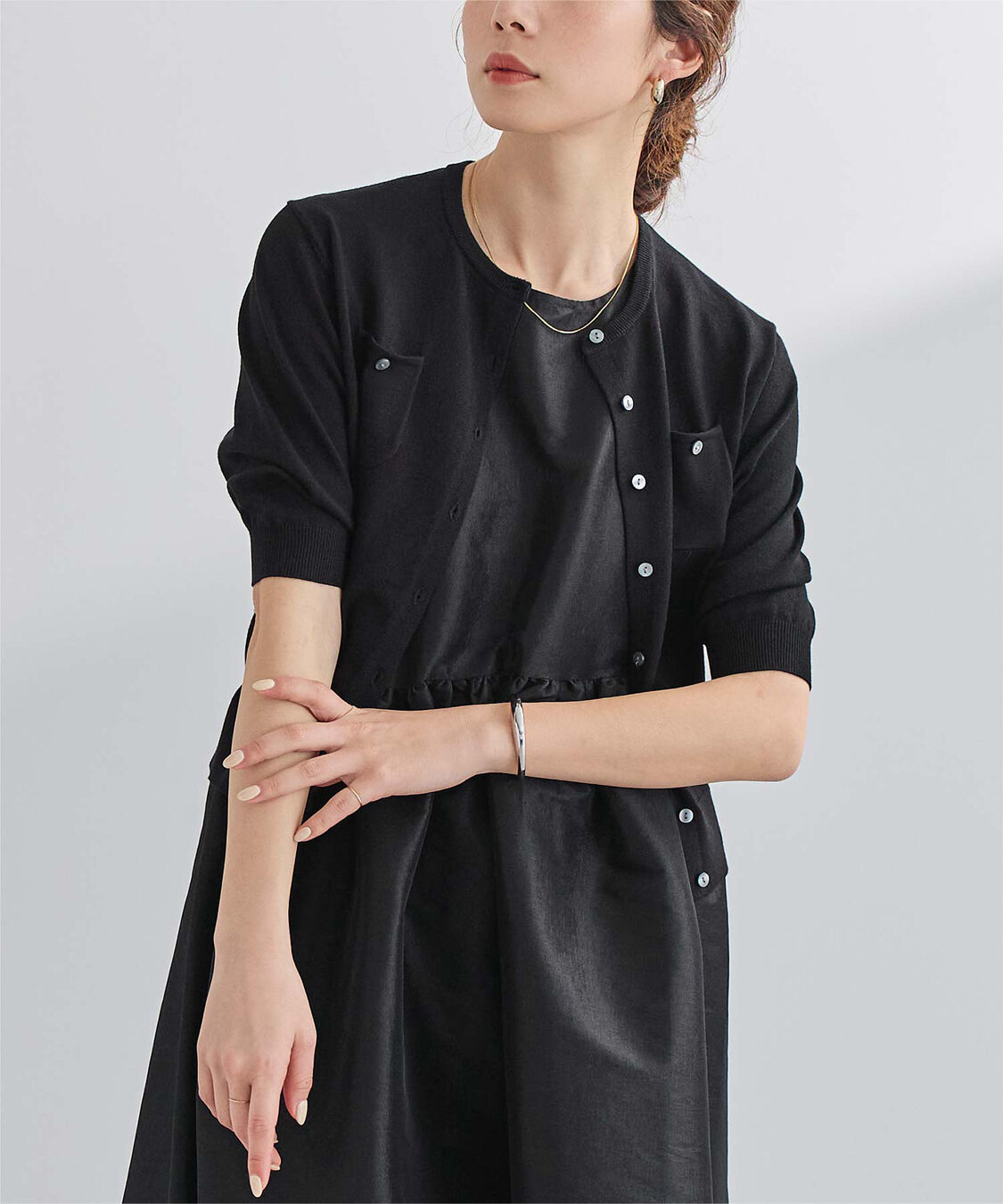 ur's「UVケア/抗ピル胸ポケットハーフスリーブニットカーディガン」|カーディガン|