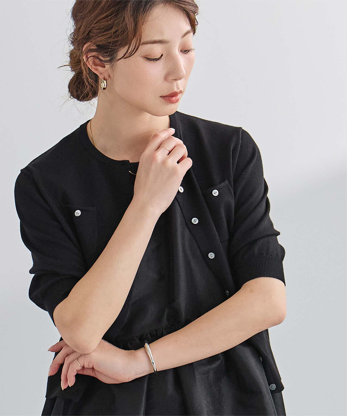 ur's「UVケア/抗ピル胸ポケットハーフスリーブニットカーディガン」|カーディガン|