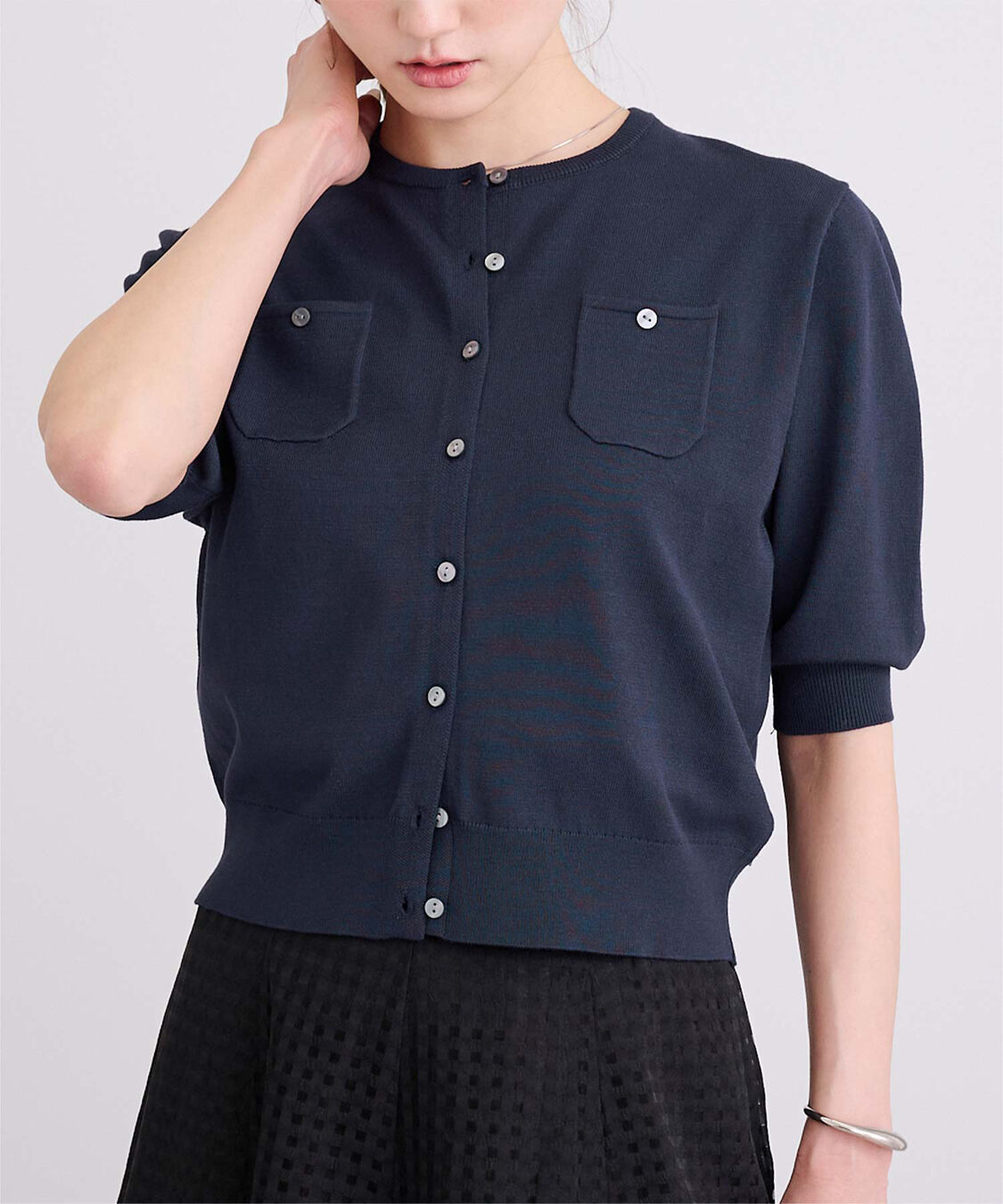 ur's「UVケア/抗ピル胸ポケットハーフスリーブニットカーディガン」|カーディガン|