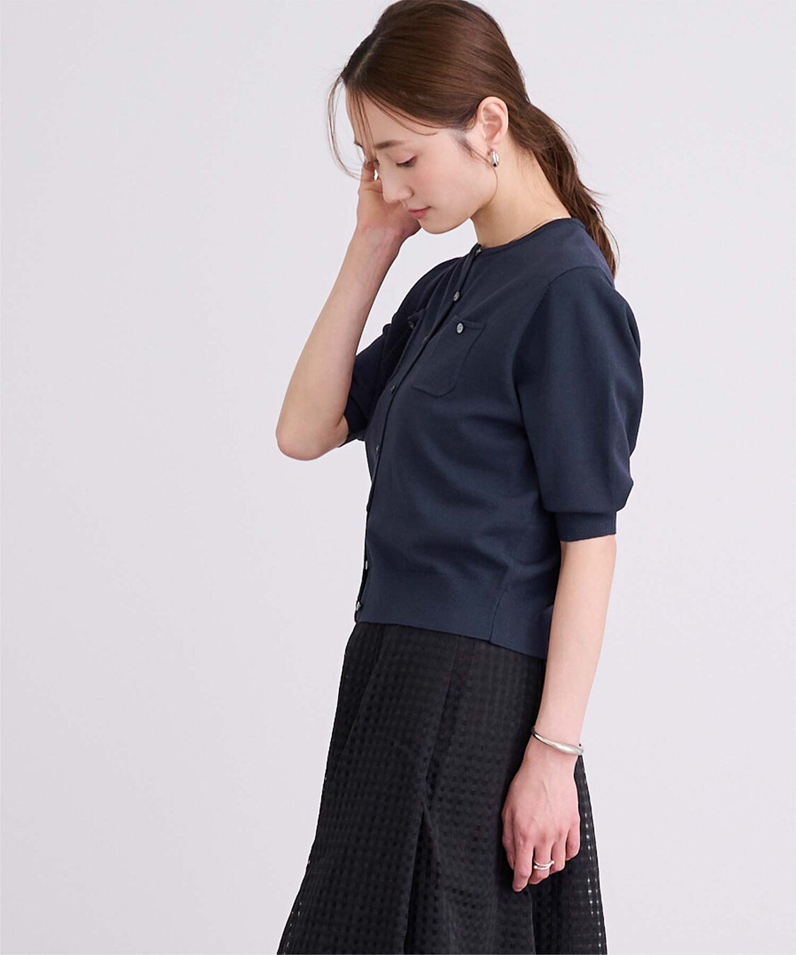 ur's「UVケア/抗ピル胸ポケットハーフスリーブニットカーディガン」|カーディガン|