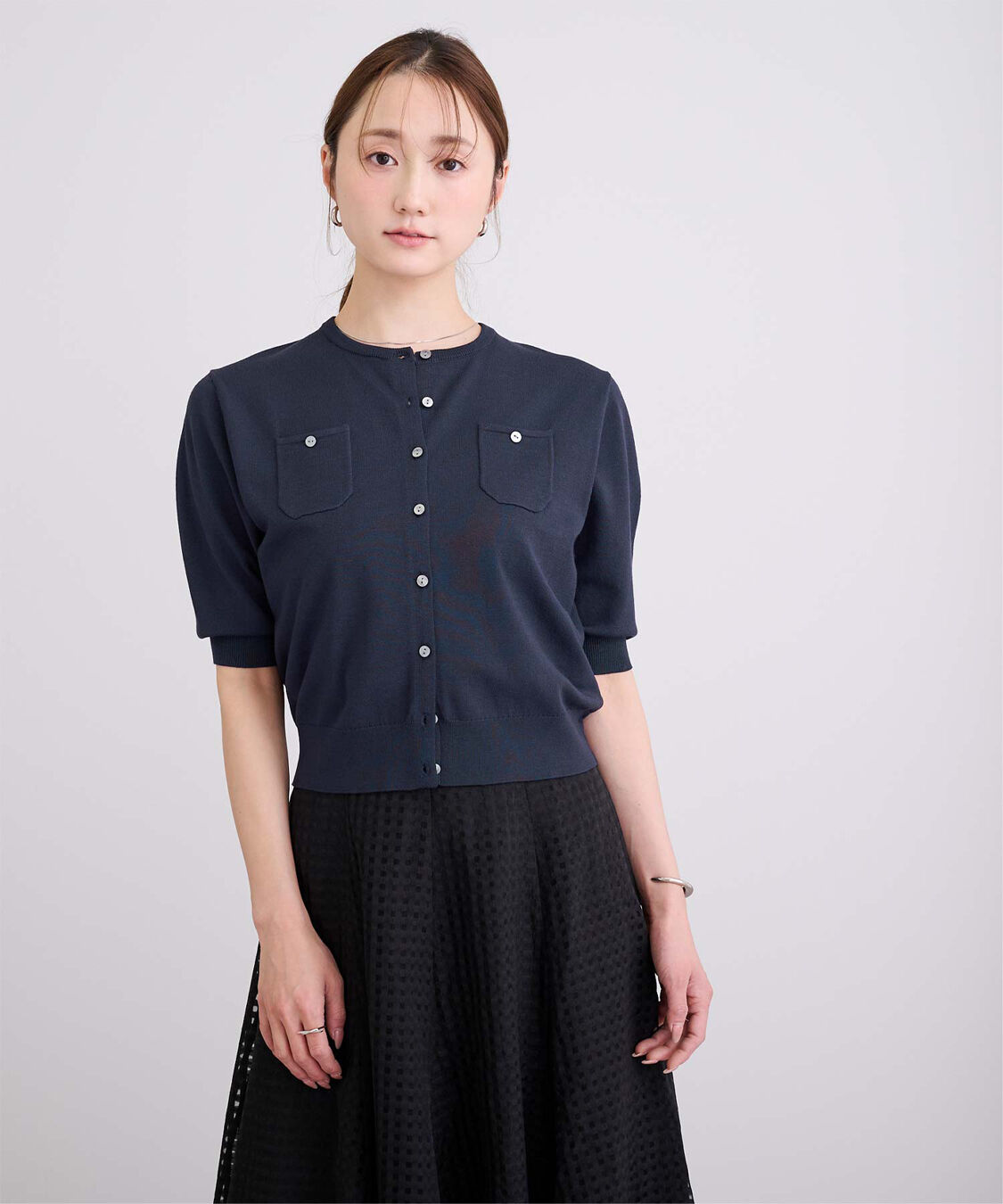 ur's「UVケア/抗ピル胸ポケットハーフスリーブニットカーディガン」|カーディガン|