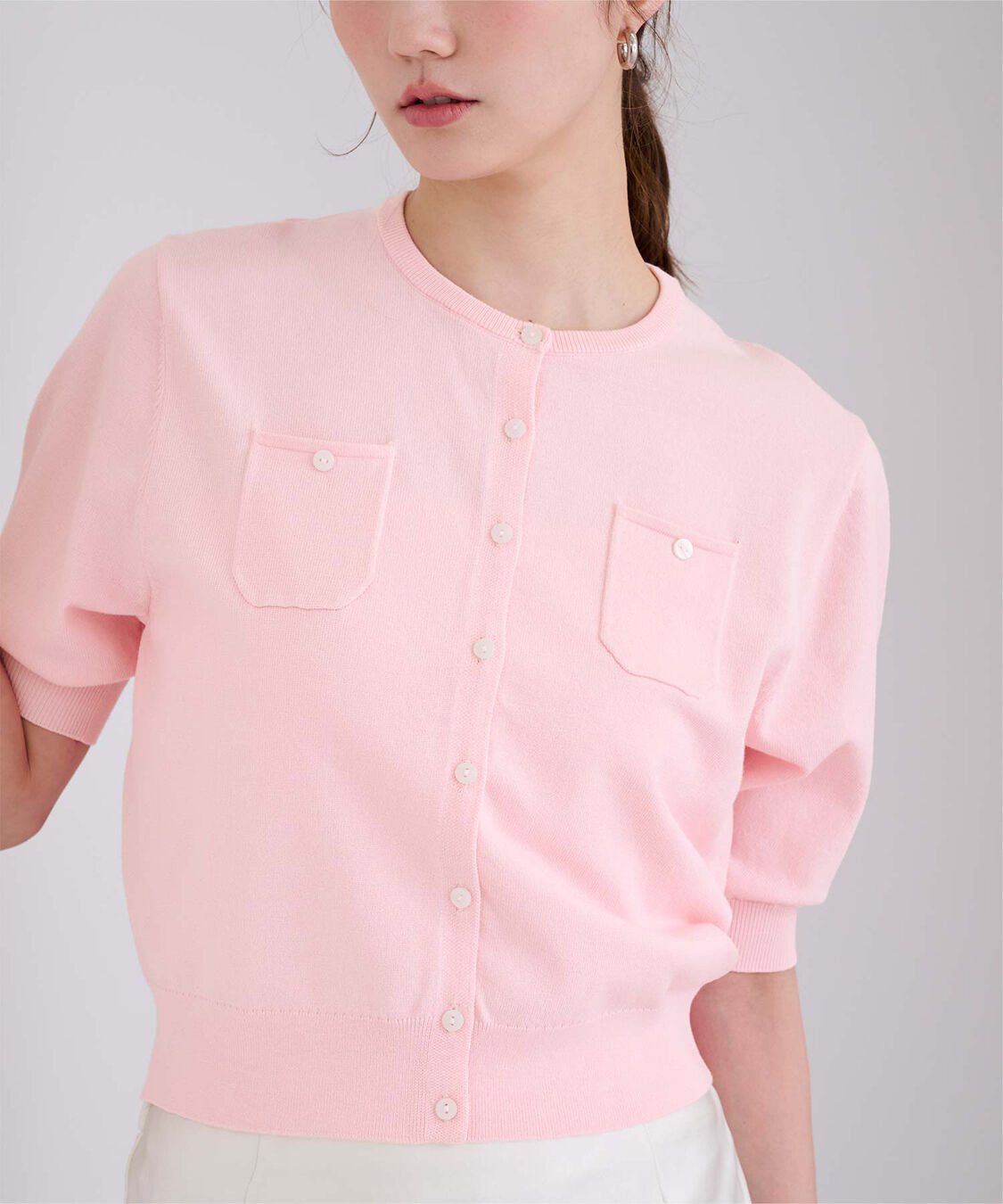 ur's「UVケア/抗ピル胸ポケットハーフスリーブニットカーディガン」|カーディガン|
