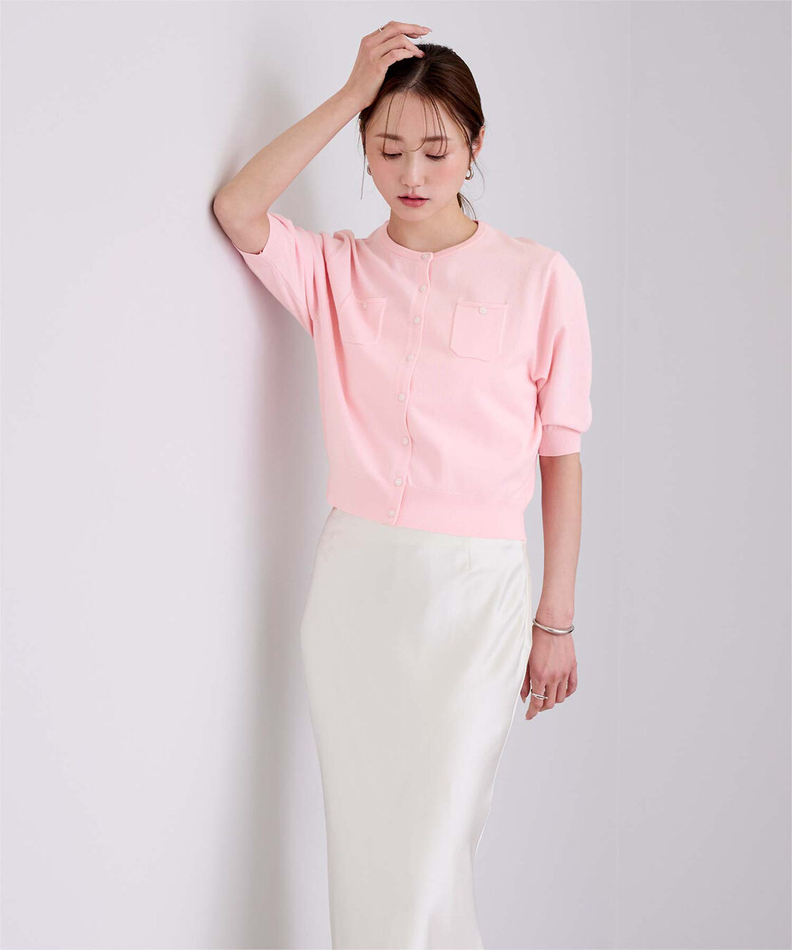 ur's「UVケア/抗ピル胸ポケットハーフスリーブニットカーディガン」|カーディガン|