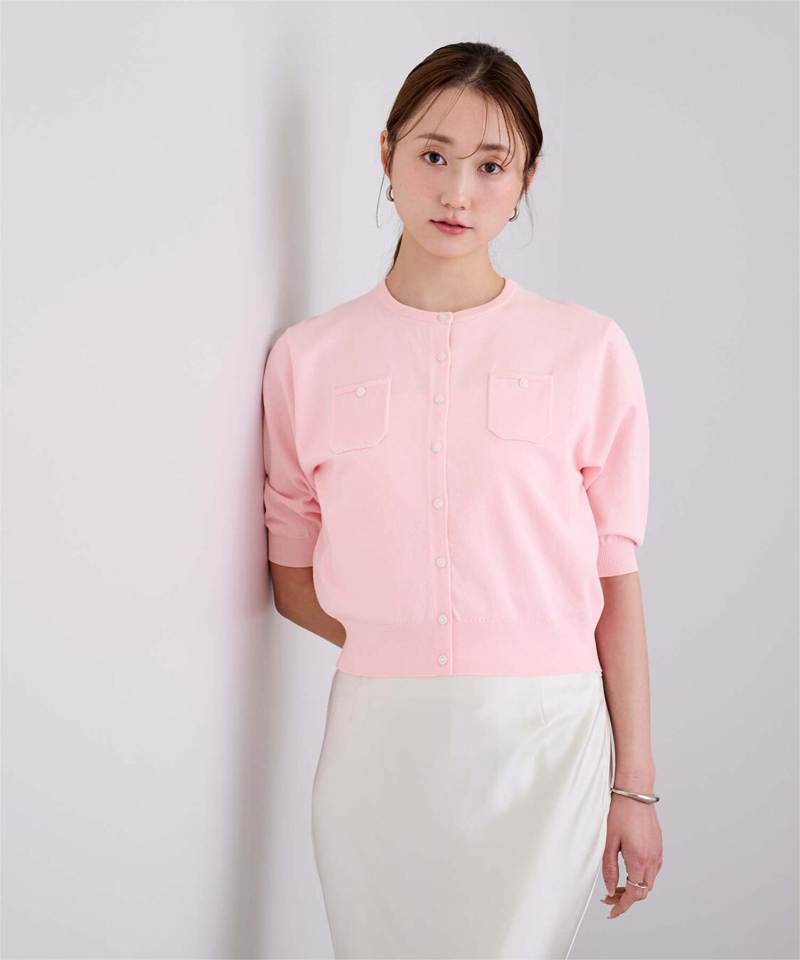 ur's「UVケア/抗ピル胸ポケットハーフスリーブニットカーディガン」|カーディガン|