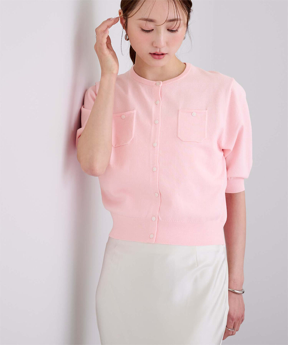 ur's「UVケア/抗ピル胸ポケットハーフスリーブニットカーディガン」|カーディガン|