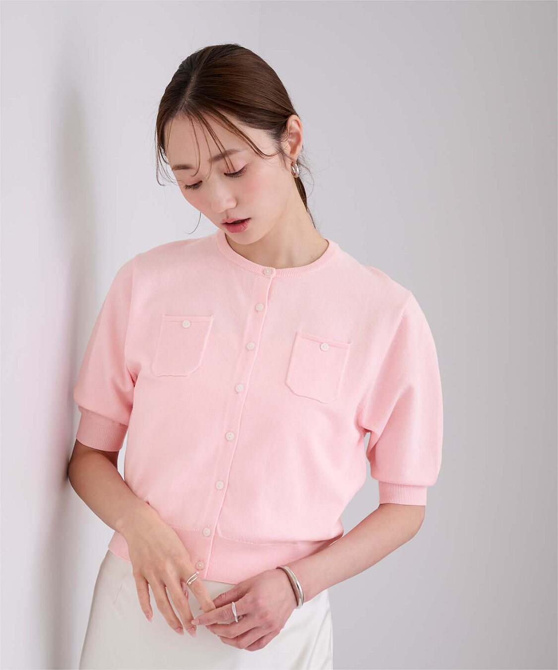 ur's「UVケア/抗ピル胸ポケットハーフスリーブニットカーディガン」|カーディガン|