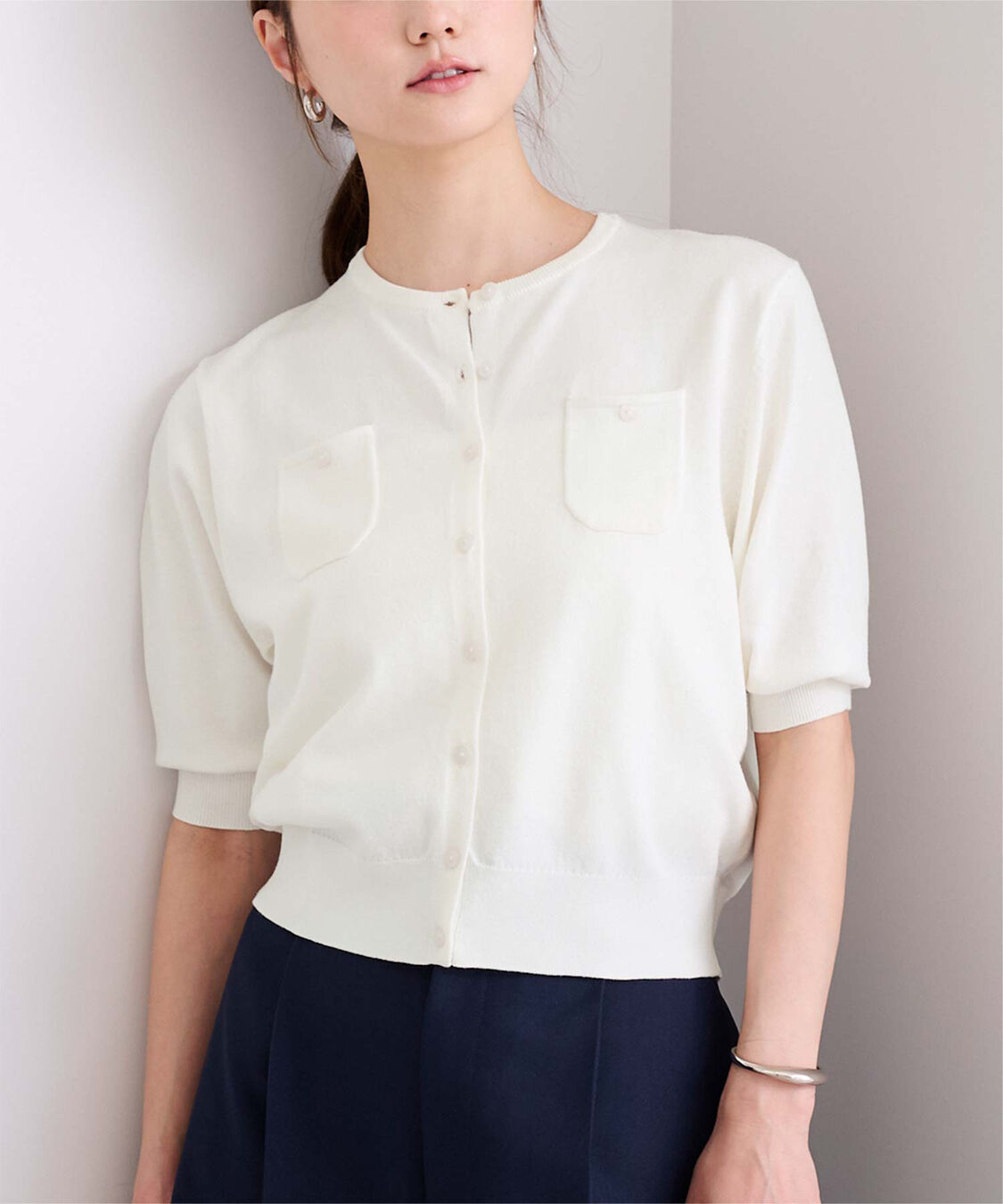 ur's「UVケア/抗ピル胸ポケットハーフスリーブニットカーディガン」|カーディガン|